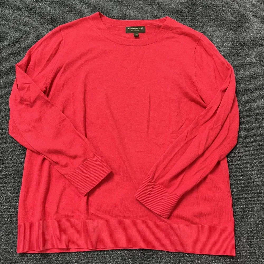 Banana Republic Sweater Mens XL Red Forever‎ Crewneck Pullover Knit Lightweight